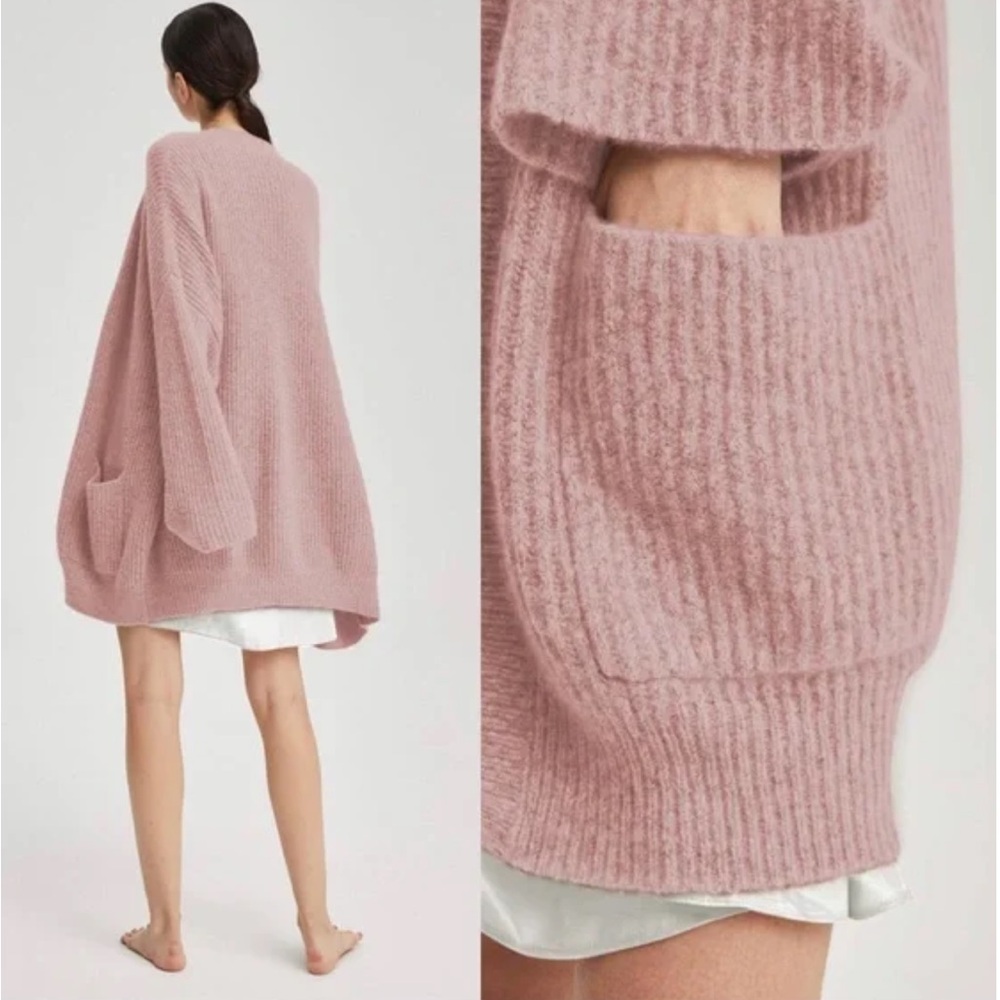 Nap lounge wear Plush 100% Cashmere Rib-Knit Cardigan . Color brown. Size M . - Picture 2 of 12